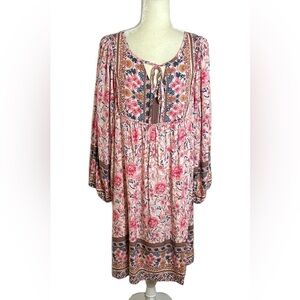 NWT 3X Boho Lightweight Pop-Over Blouson Sleeve Pink Paisley Sundress
